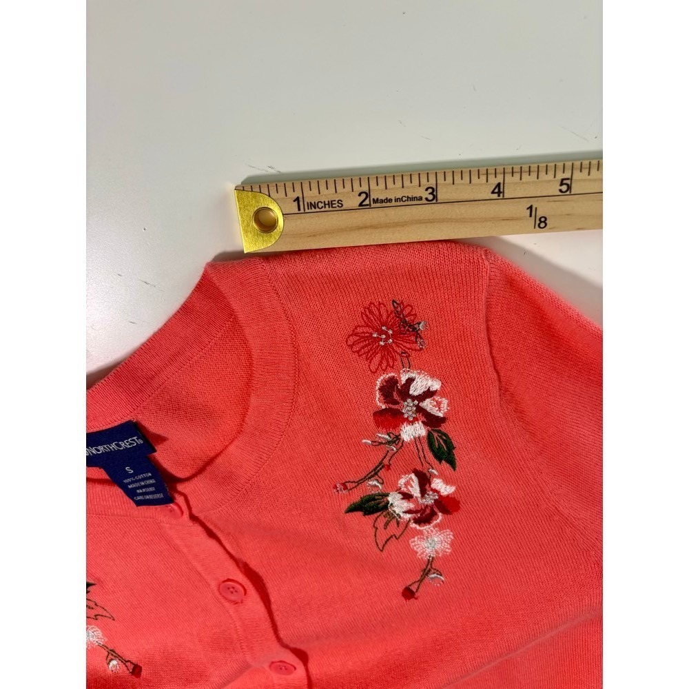 Cardigan Swater Women S Coral Floral Embroidered Cotton‎ Grandma Cottage Fairy - Picture 9 of 13